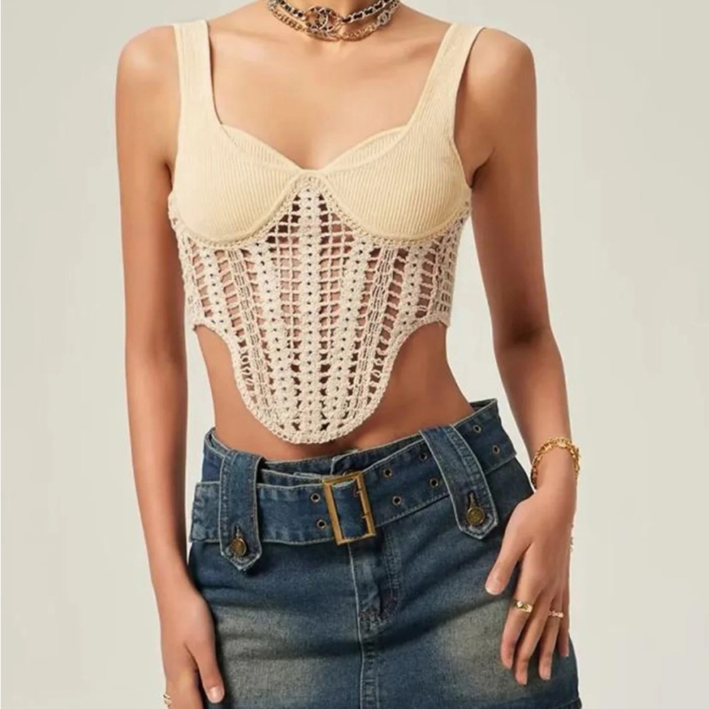 Commense Cream Crochet Bustier Crop Top
